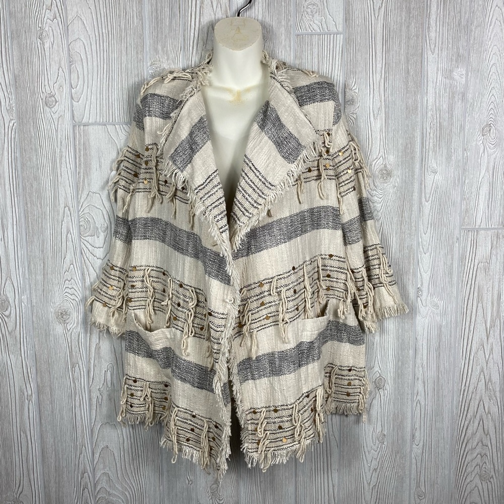 Embroidered Fringed Boho Blazer Jacket Coat S/M‎